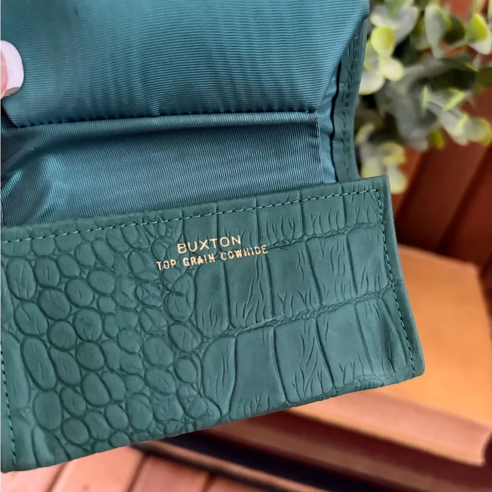 Vintage Buxton Green Croc Embossed Leather Wallet Kisslock Coin Purse - Picture 6 of 9